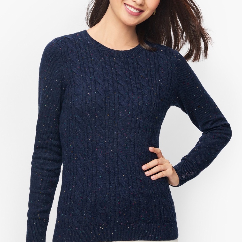 Talbots Navy Speckled Cable Knit Sweater